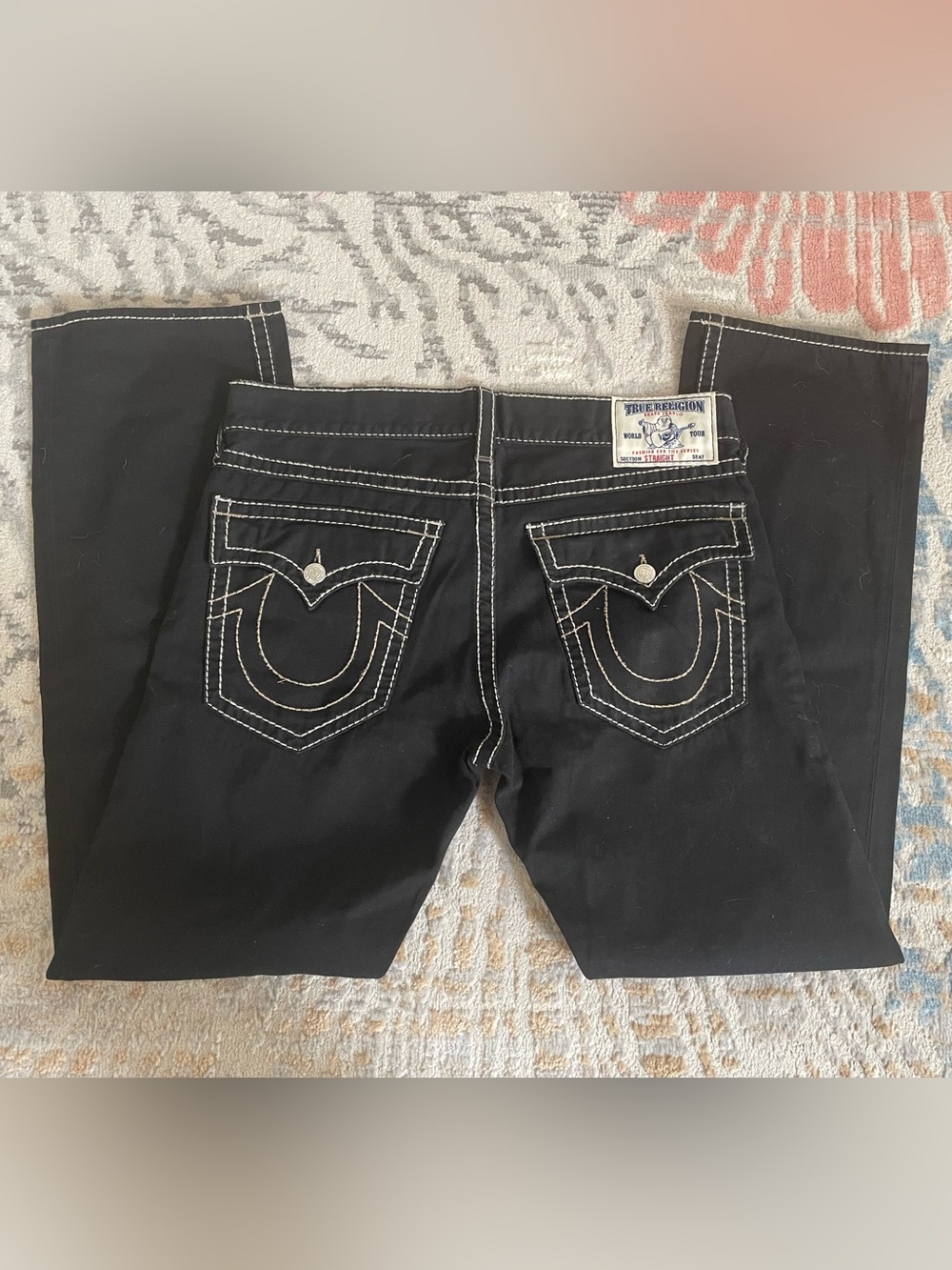 True Religion Ricky Big T Flap Relaxed Straight Mens Sz 36x34 Rinse Black